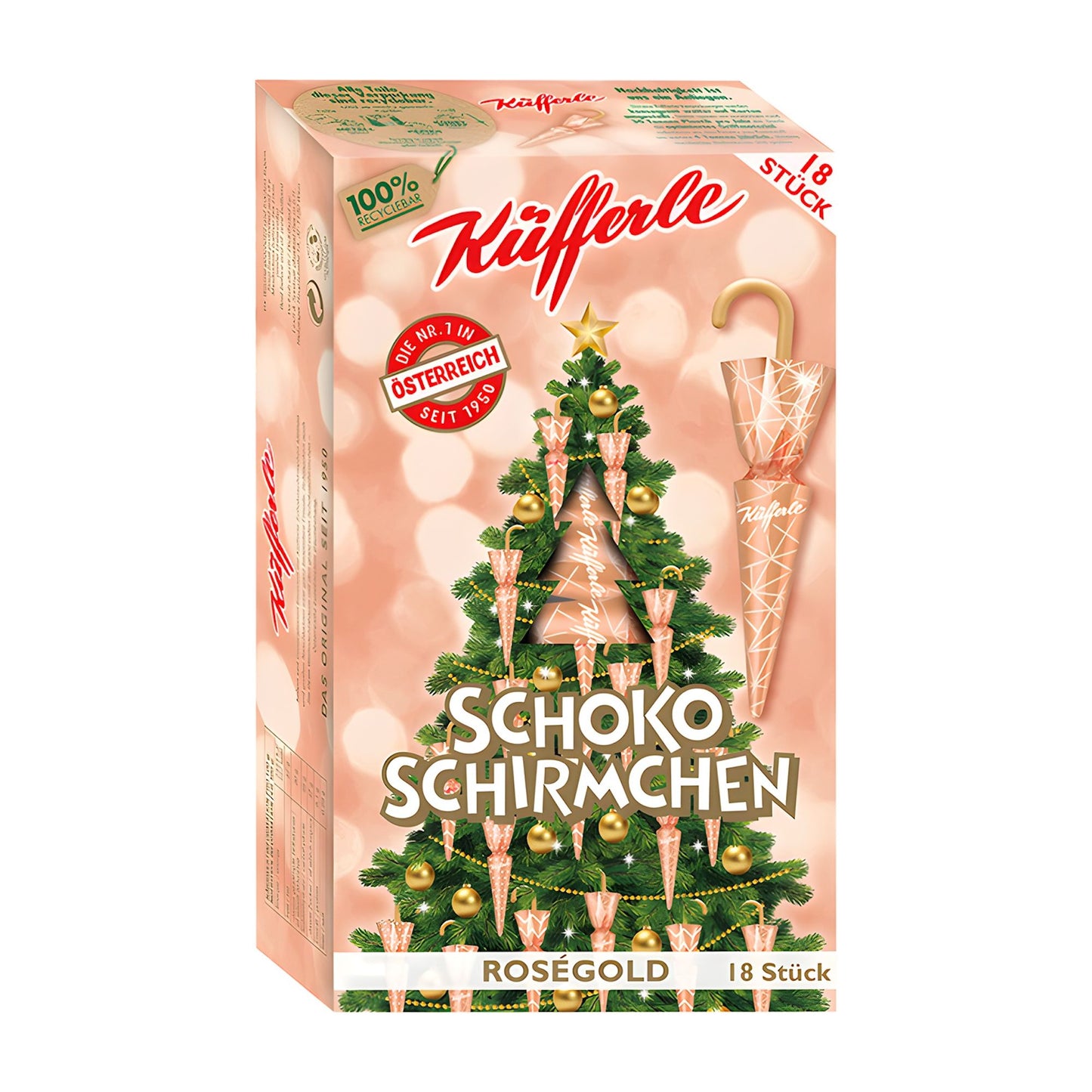 Küfferle Weihnachts-Milchschokoladenschirmchen Roségold, 243 g