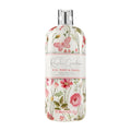 A bottle of Baylis & Harding Royale Garden luxury body wash with a floral design, containing rose, poppy, and vanilla scents.