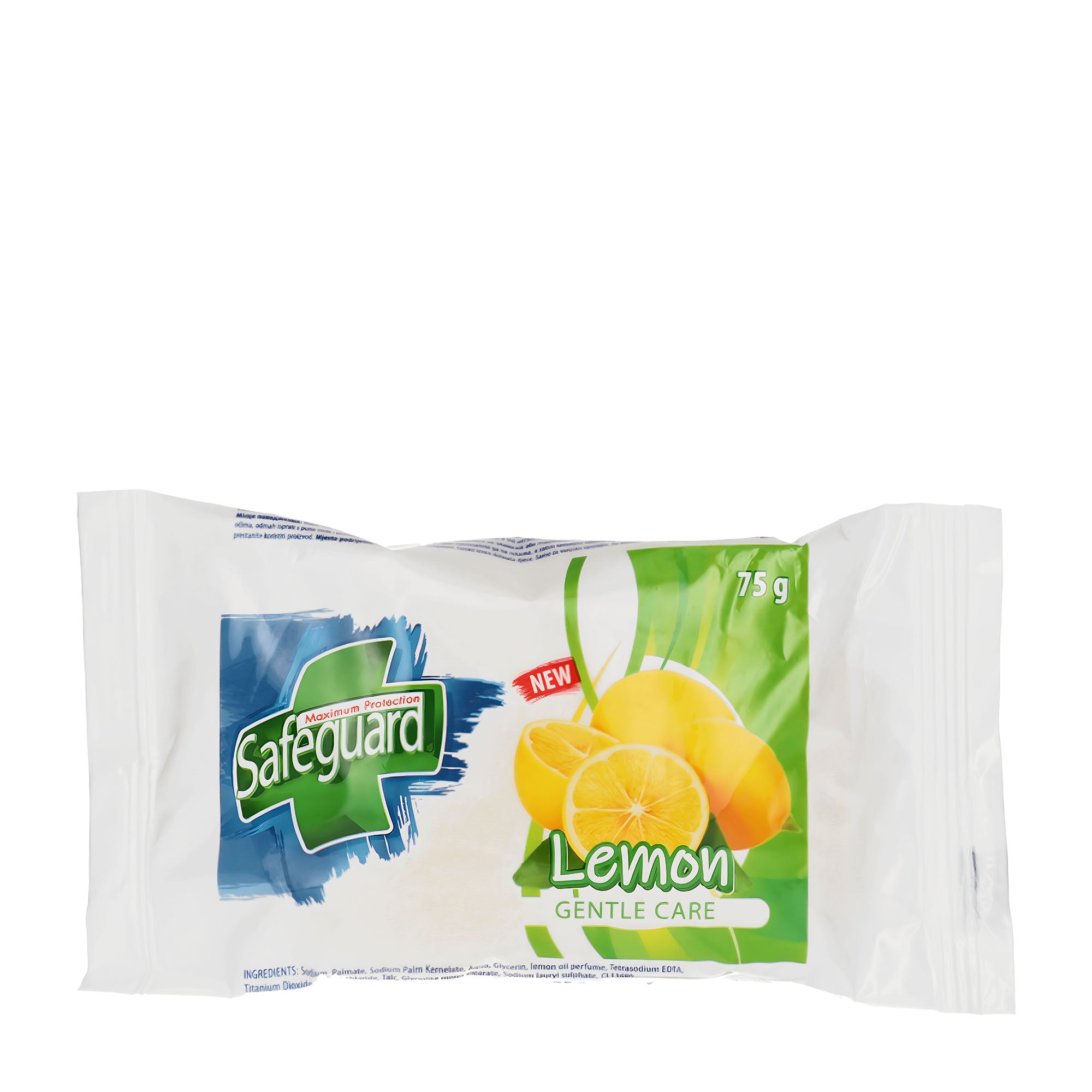 Packaged Safeguard Lemon Gentle Care soap bar, 75g, with lemon depicted on the packaging.
