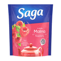 Saga raspberry tea package with red teapot illustration on a white background