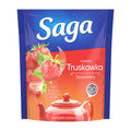 Saga strawberry-flavored tea package with strawberries and a teapot on a white background