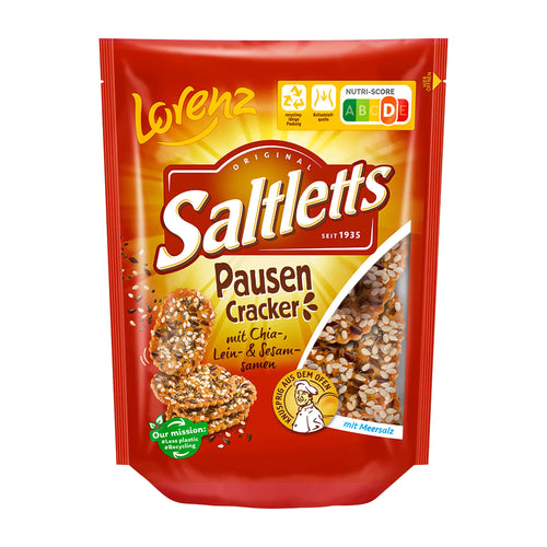 Lorenz Saltletts Pausen Cracker packaging on a white background