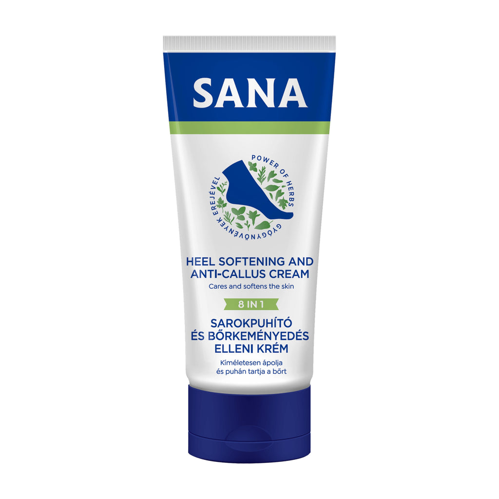Sana heel softening and anti-callus cream tube on a white background