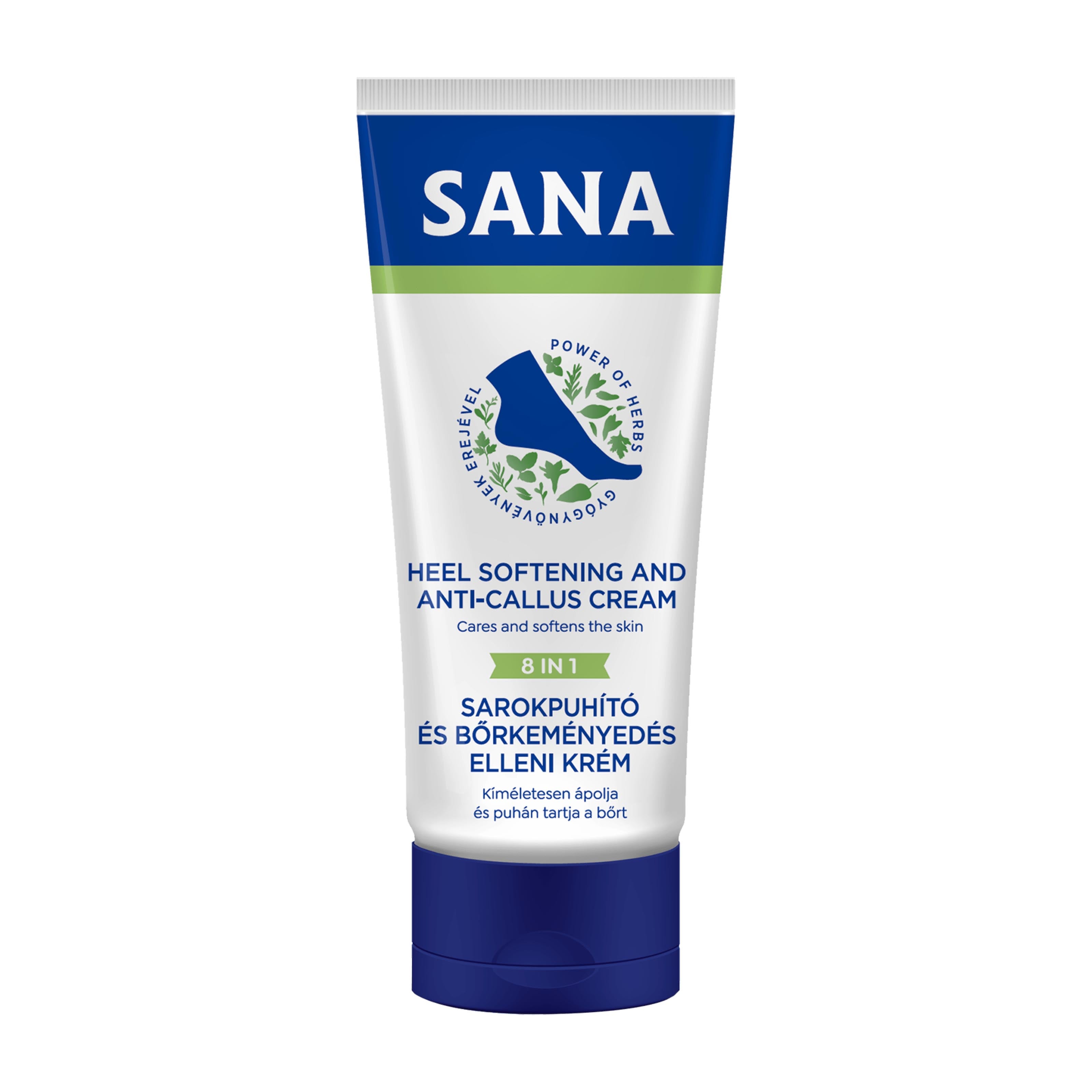 Sana heel softening and anti-callus cream tube on a white background