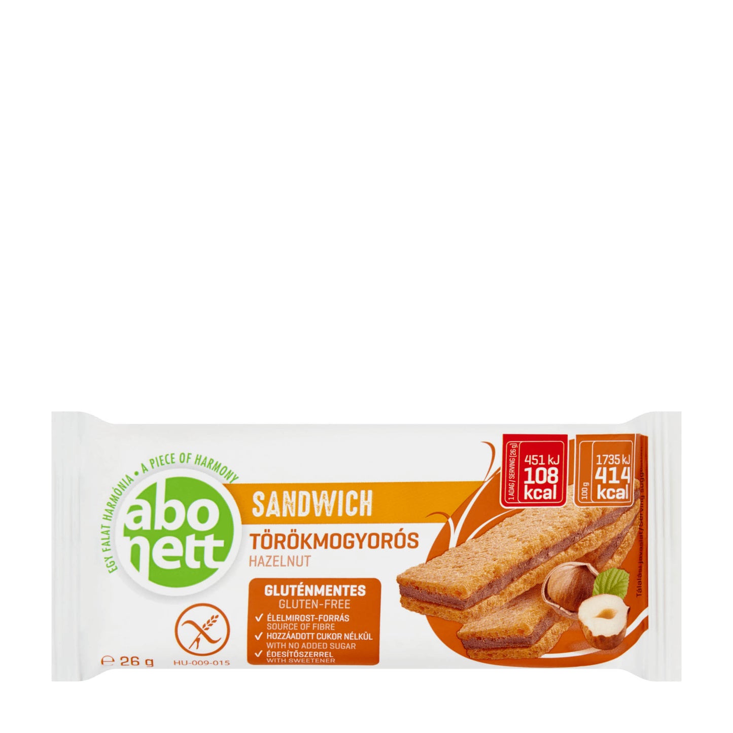 Abonett Sandwich Hazelnut Gluten-free Bar, 26 g