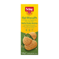 Schar Gluten-free Oat Biscuits packaging with yellow and green design on a white background