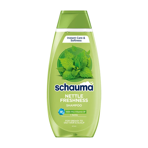 Bottle of Schauma Nettle Freshness Shampoo on a white background.