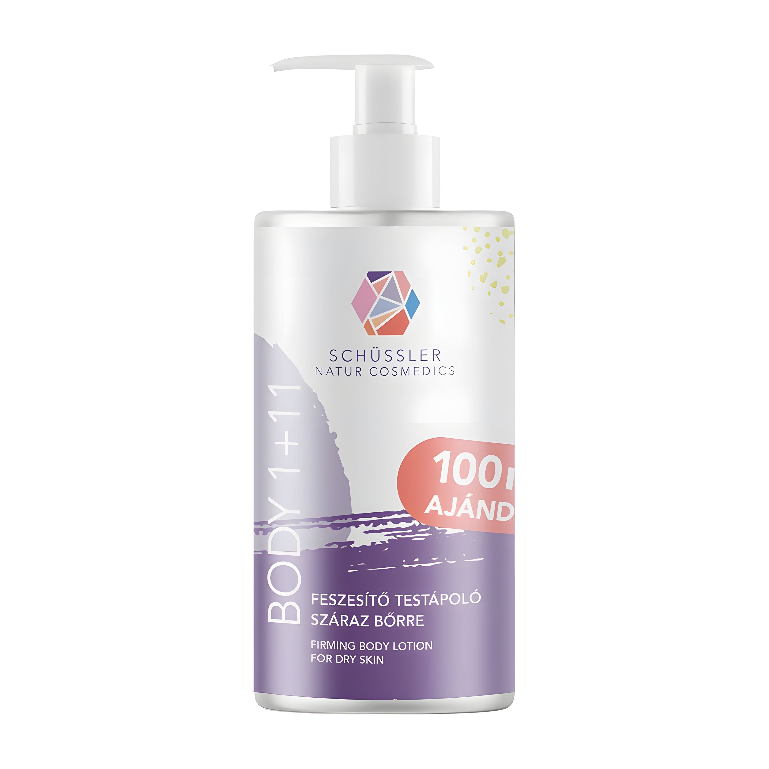 Schuessler BODY 1+11 firming body lotion bottle on a white background