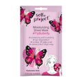 Selfie Project Moisturizing sheet mask packaging with butterfly design on a pink background