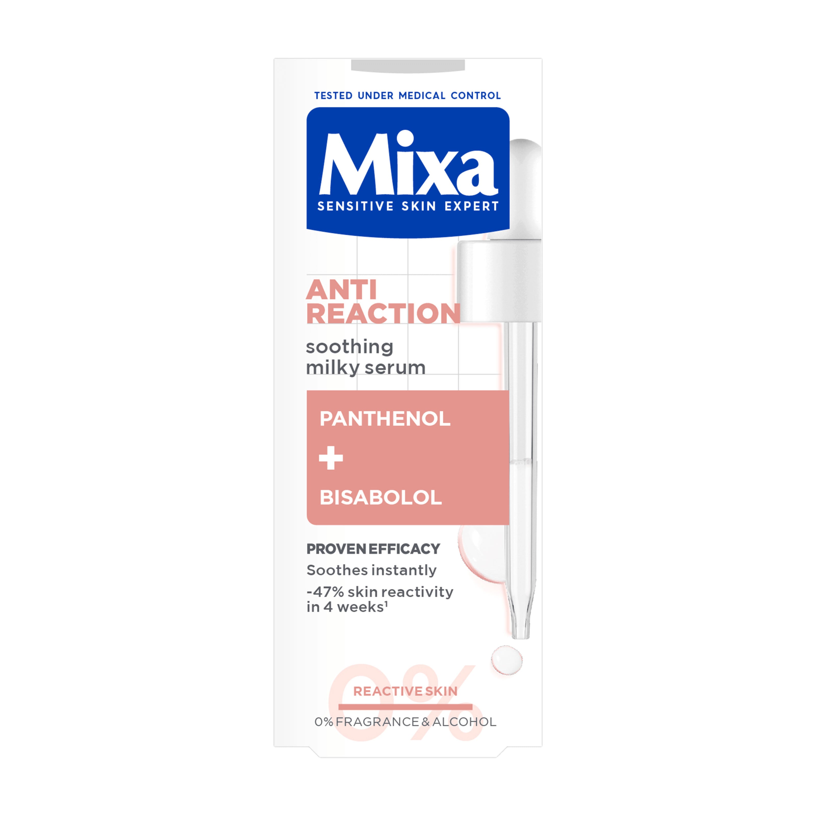 Mixa anti-reaction soothing milky serum packaging on a white background