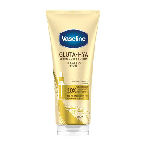Vaseline Gluta-Hya flawless tone serum burst lotion tube on a white background