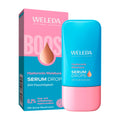 Weleda serum drops packaging with pink and blue design on a white background