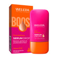 Weleda Pore Refining Serum Drop packaging with pink and orange design on a white background
