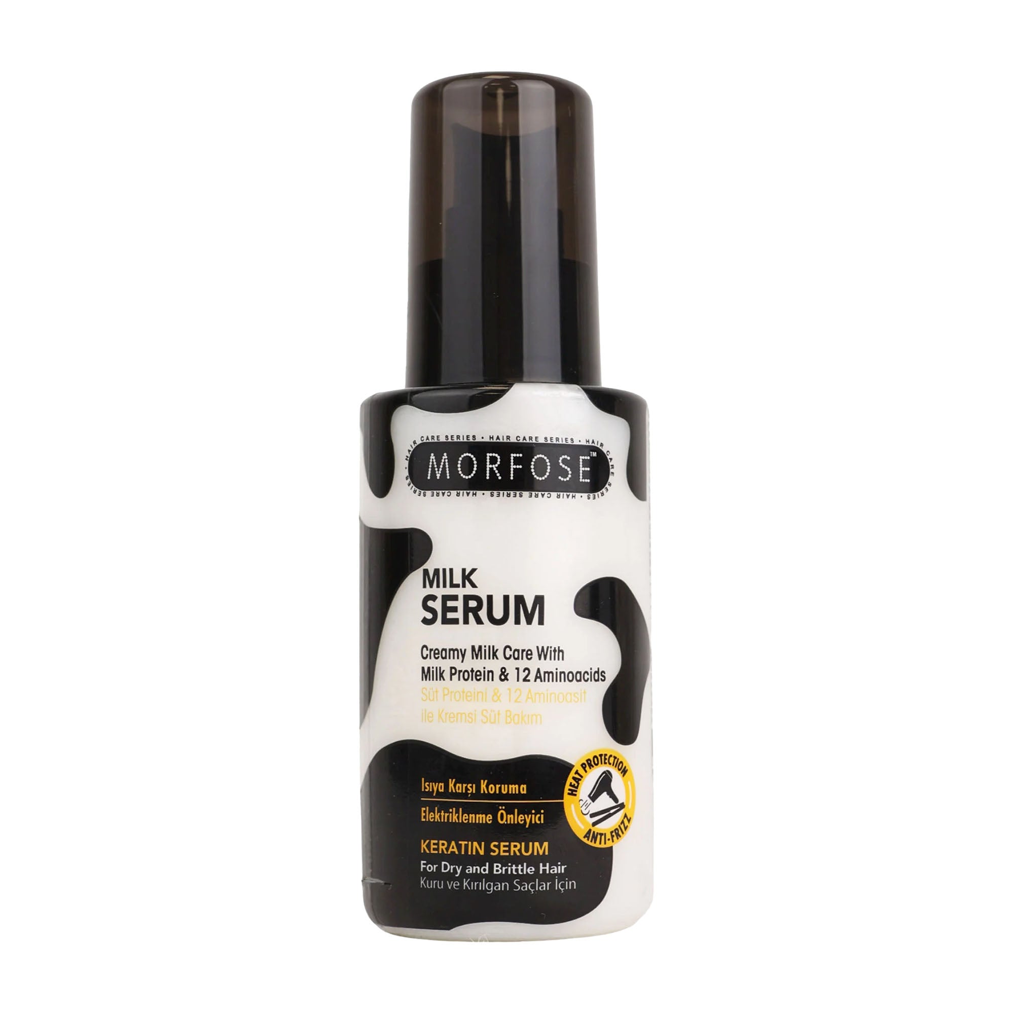 Morfose Milk Serum keratin hair serum bottle on a white background