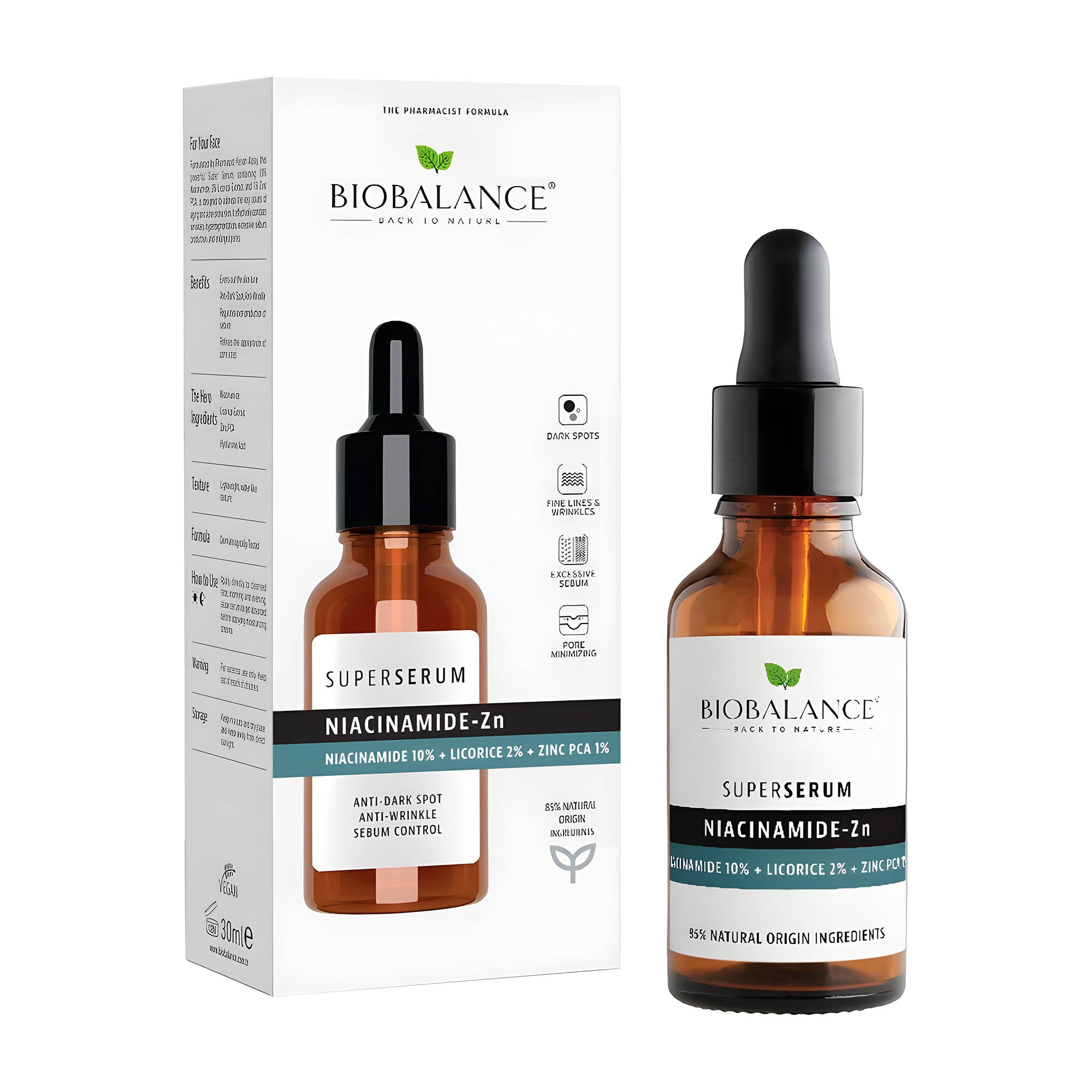 Biobalance Niacinamide + Zinc anti-dark spot anti-wrinkle sebum control super serum, 30 mL