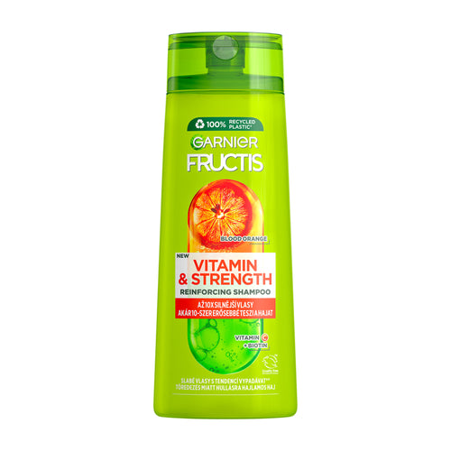 Garnier Fructis Vitamin & Strength shampoo bottle on a white background