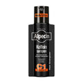 A bottle of Alpecin Caffeine C1 Black Edition shampoo, with a predominantly black label and orange accents.