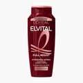 A bottle of L'Oréal Paris Elvital Full Resist shampoo in a deep burgundy color with a pink cap, shown on a clean white background.