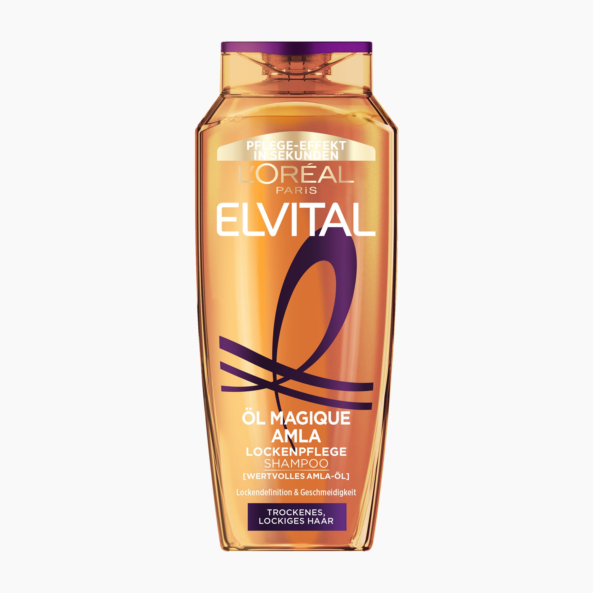 L'Oreal Paris Oil Magic Amla Curl Care Shampoo bottle on a light gray background.