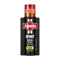 A bottle of Alpecin Caffeine Sport CTX shampoo, with a predominantly black design and red and white branding elements.