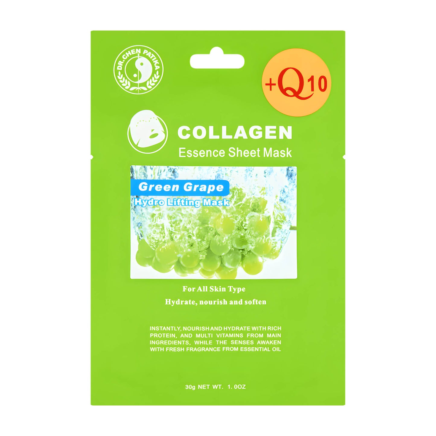 Dr Chen Collagen + Q10 Grüne Trauben-Tuchmaske, 1 Stück