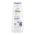 Dove anti-stress shower gel bottle on a white background