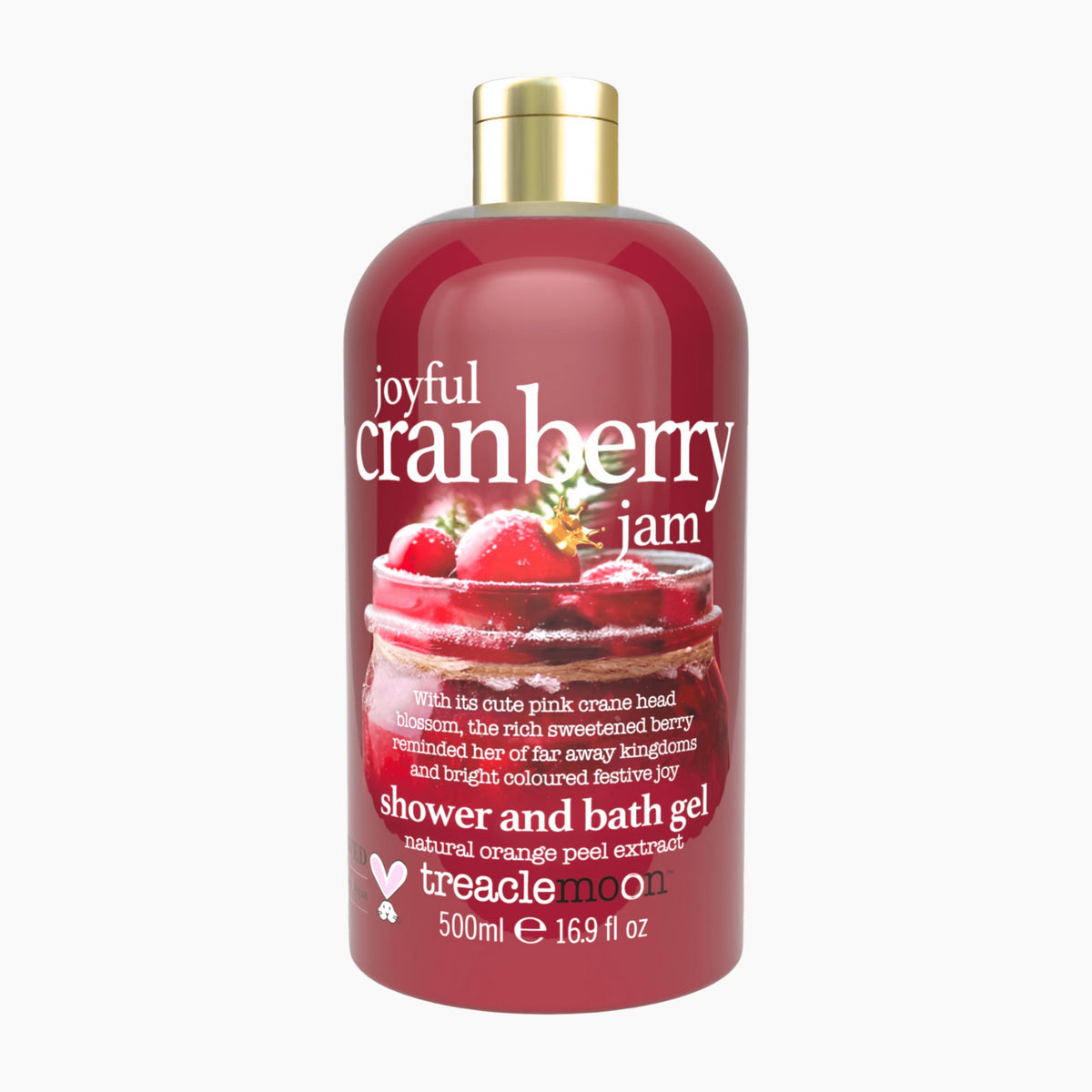 Treaclemoon Joyful Cranberry Jam shower and bath gel bottle on a light gray background.