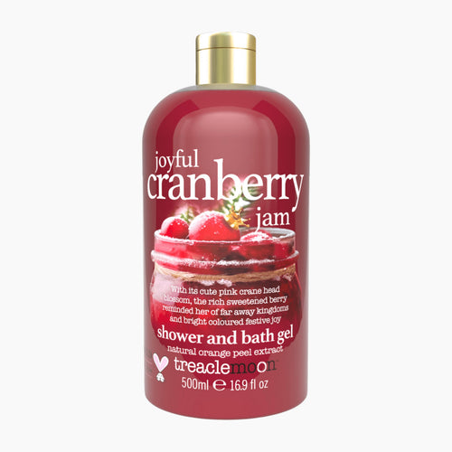 Treaclemoon Joyful Cranberry Jam shower and bath gel bottle on a light gray background.