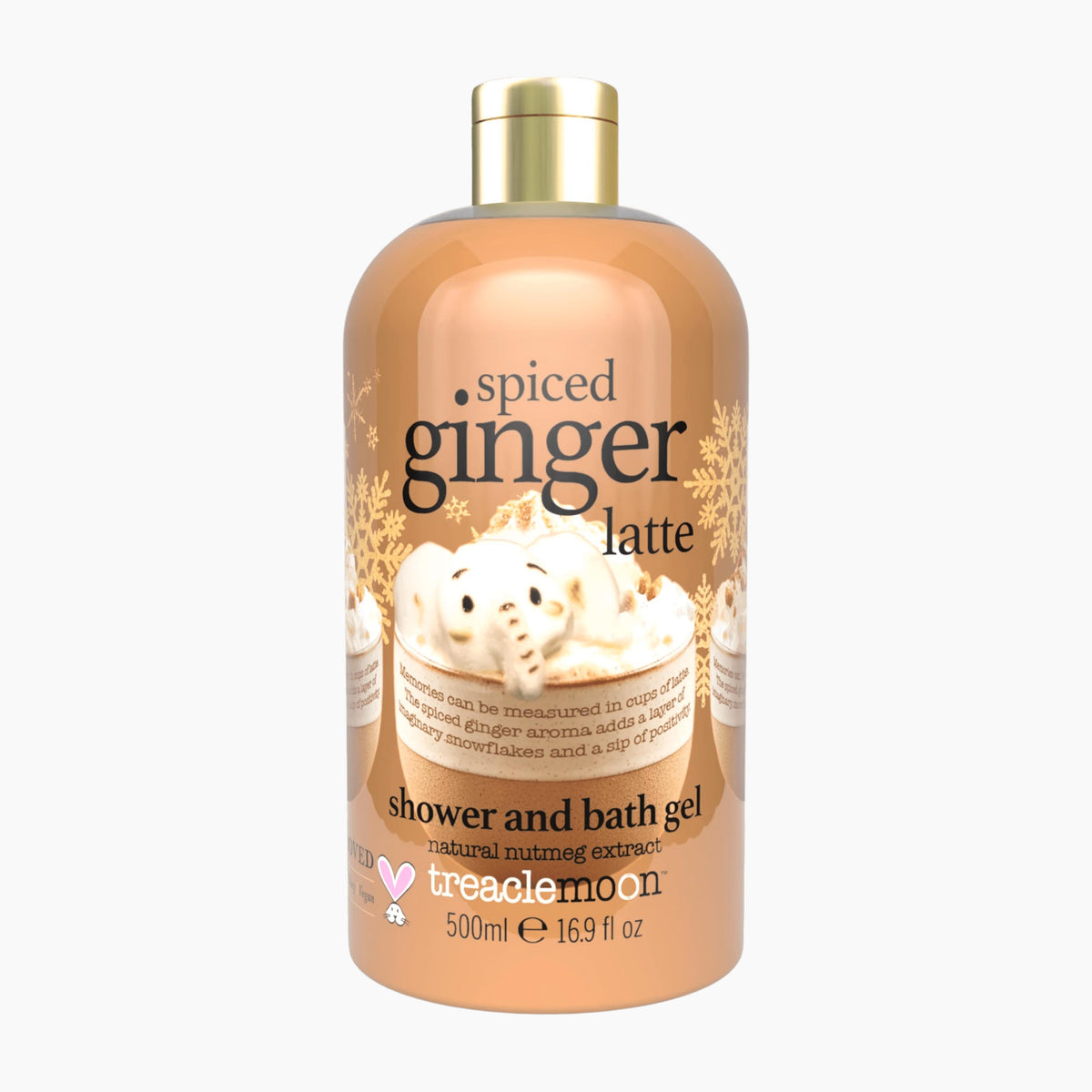 Treaclemoon Spiced Ginger Latte shower and bath gel bottle on a light gray background.