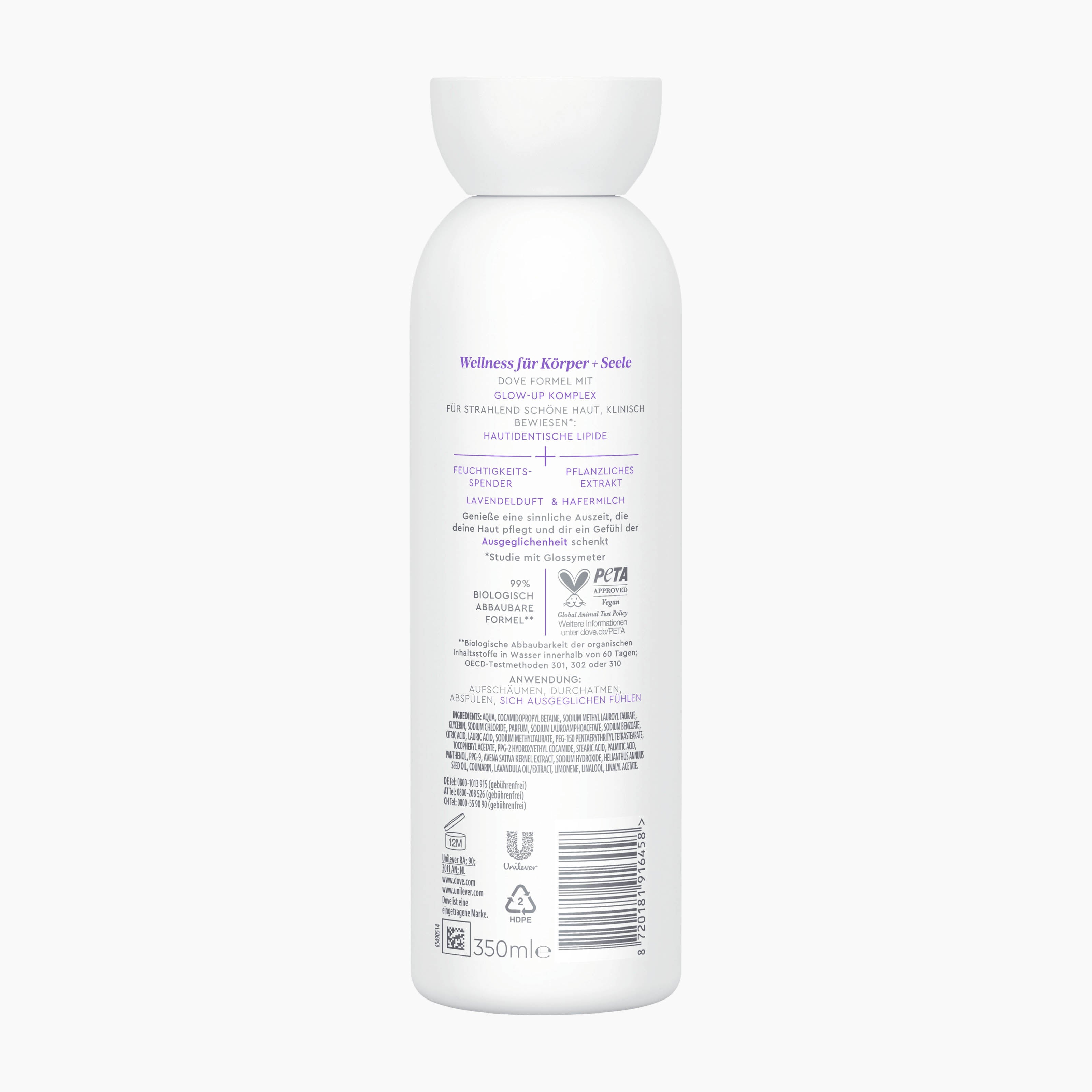Dove Brusegel body+mind Lavendel & Havremælk, 350 ml