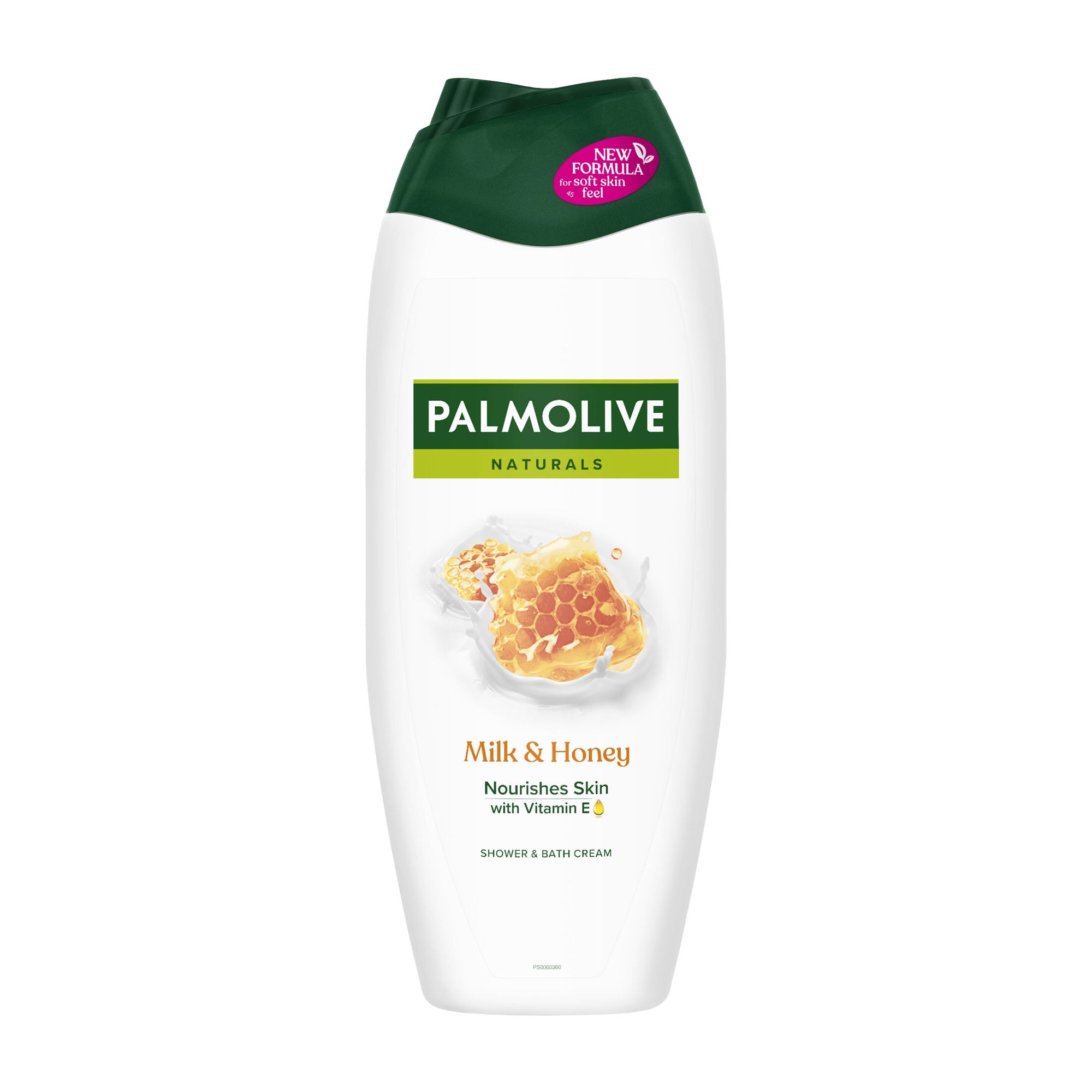 Palmolive Milk & Honey shower cream bottle on a white background.