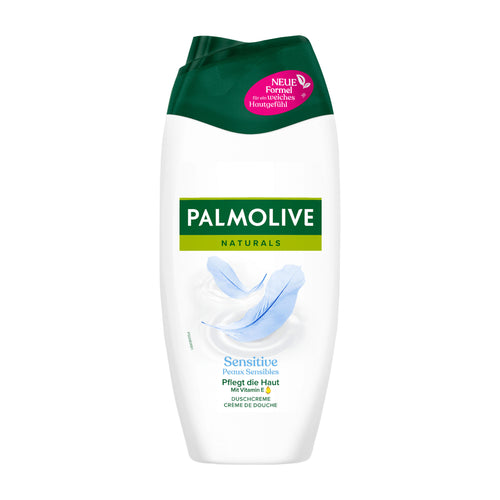Palmolive Naturals Sensitive shower cream bottle on a white background