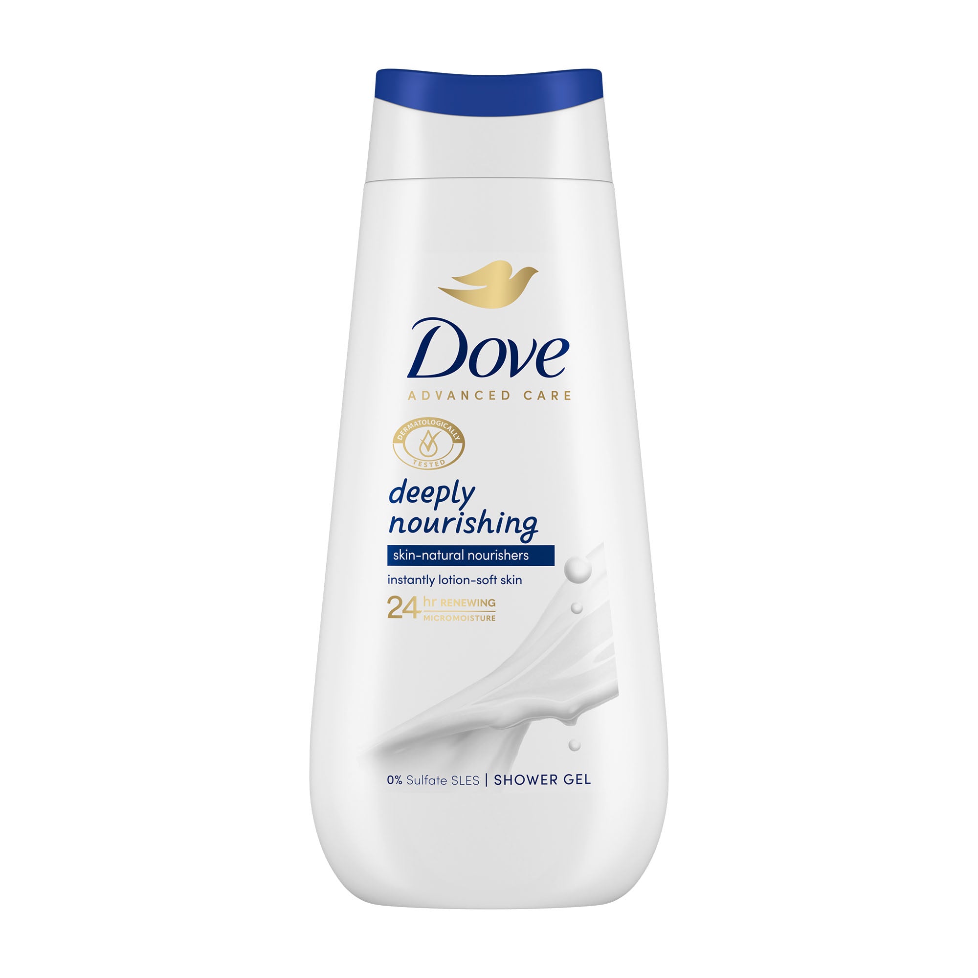 Dove shower gel bottle on a white background