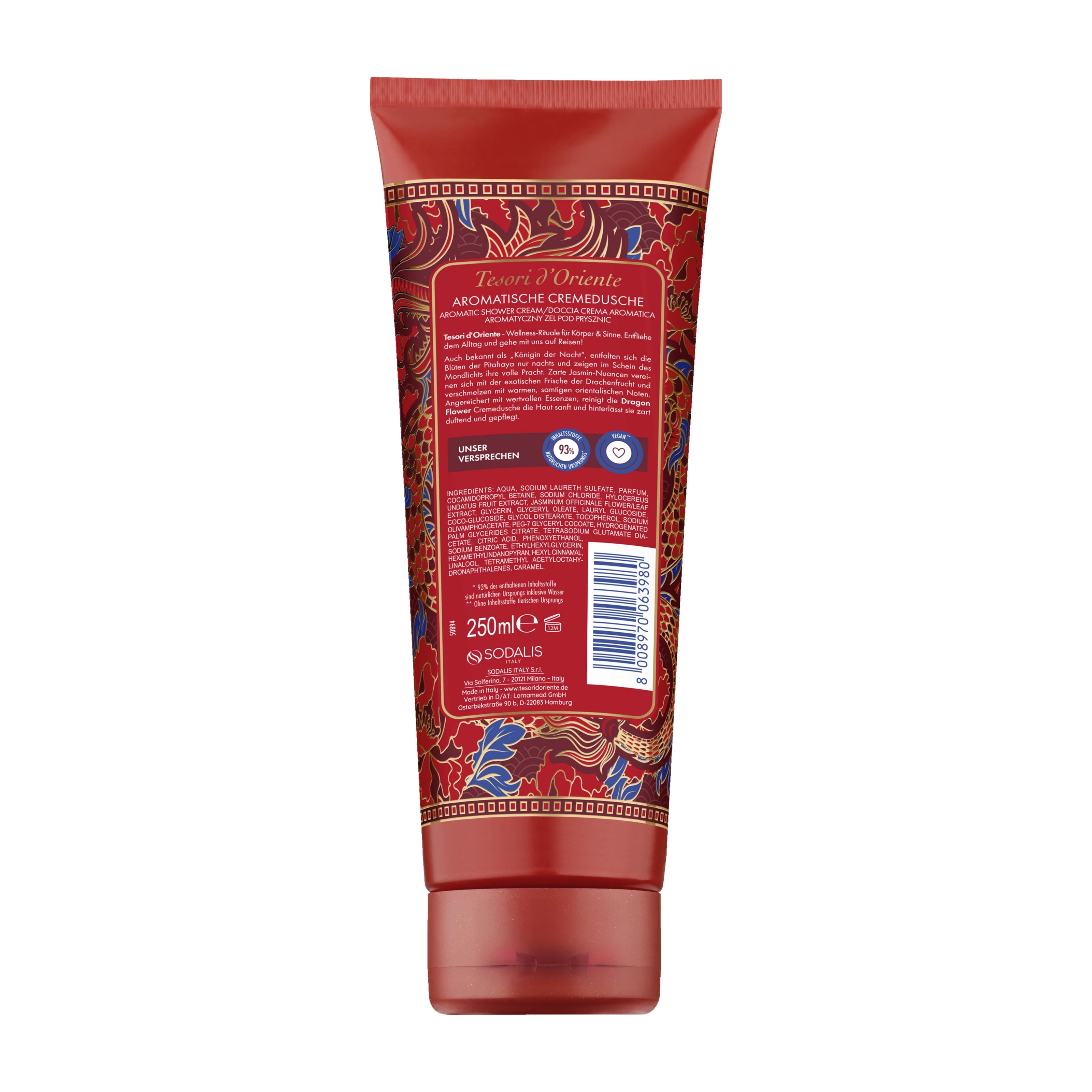 Back view of Tesori d'Oriente Dragon Flower shower cream on a white background