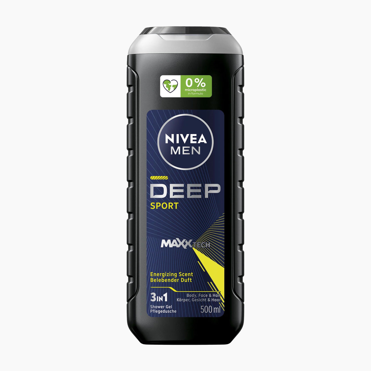 Nivea Men Deep Sport shower gel bottle on a light gray background.