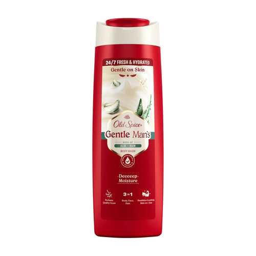 Old Spice Gentle Man's Aloe & Rain body wash bottle on a white background