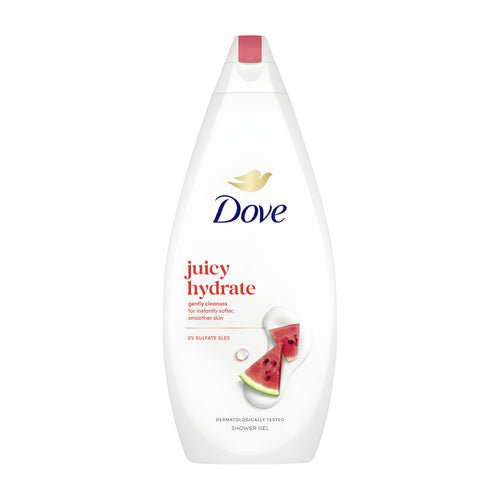 Dove Juicy Hydrate shower gel (720 ml) bottle on a white background