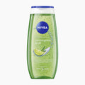 A 250ml bottle of Nivea Lemongrass & Oil shower gel on a light gray background.