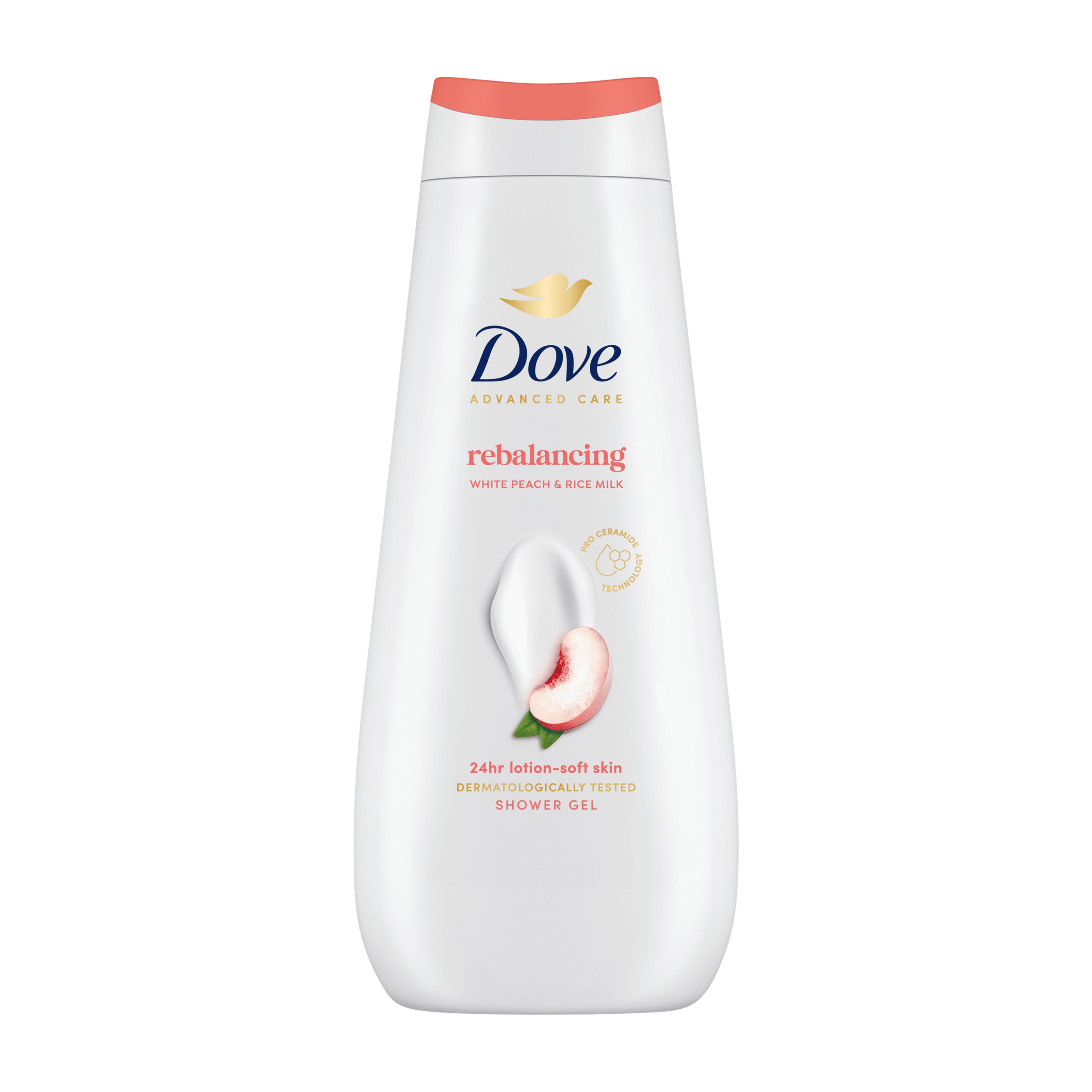 Dove Gel douche Pêche Blanche et Lait de Riz REBALANCING, 400 ml