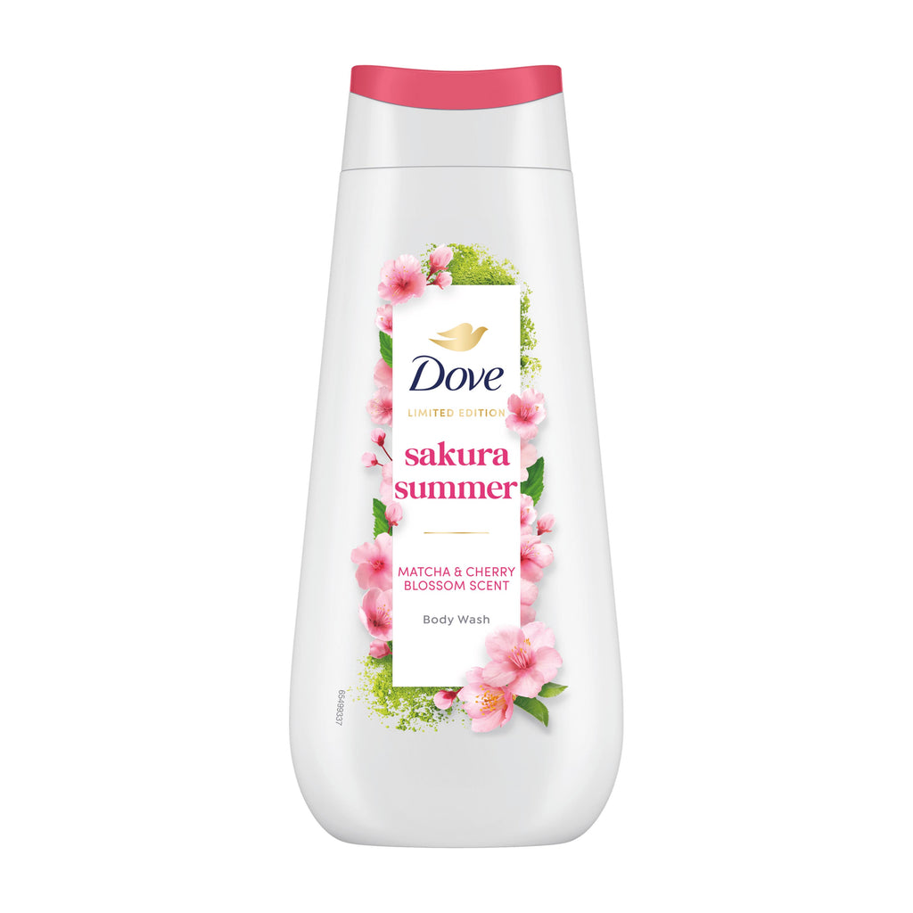 Dove Sakura Summer limited edition body wash bottle on a white background