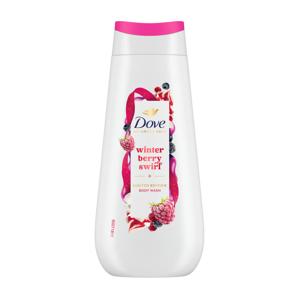 Dove winter berry swirl body wash bottle on a white background