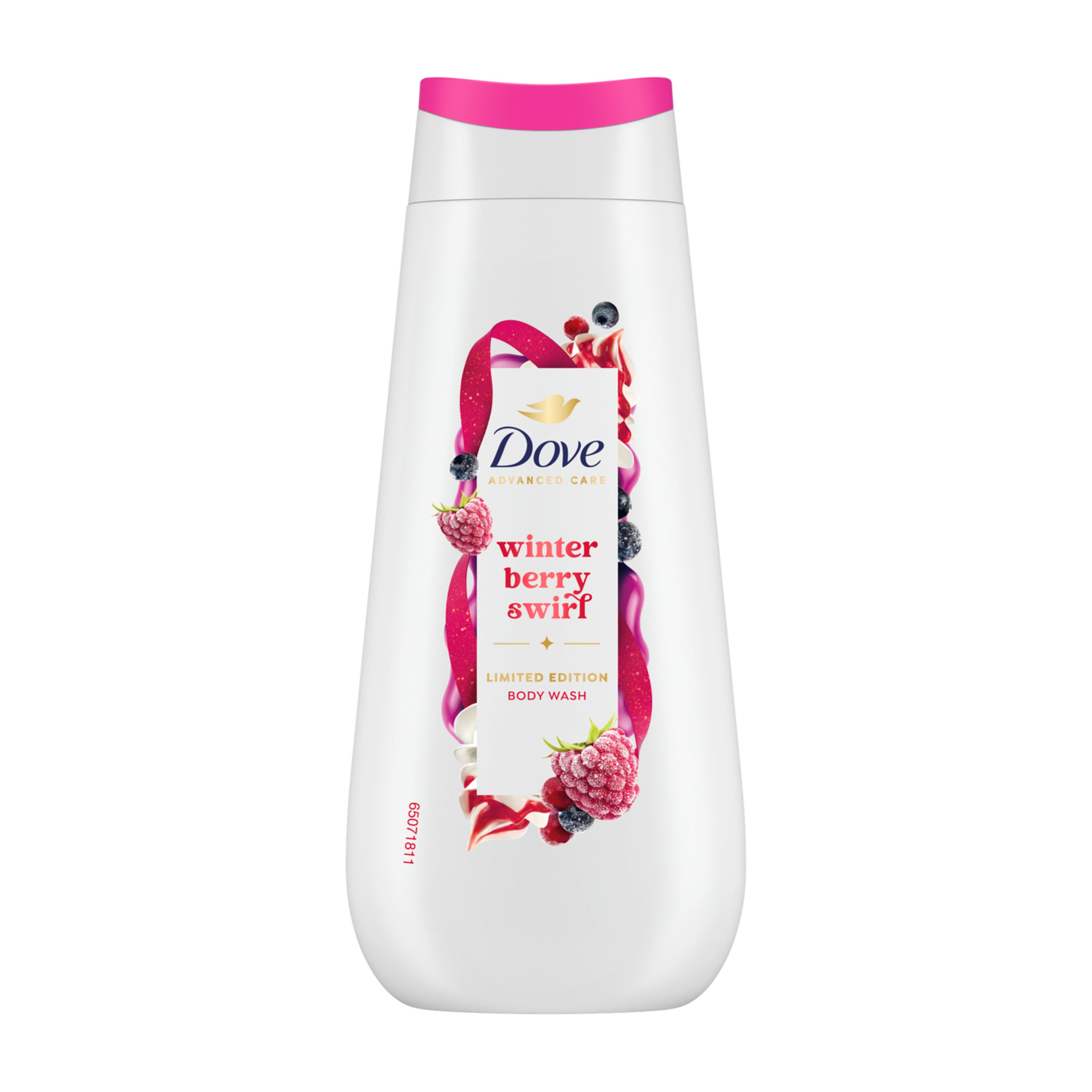Dove winter berry swirl body wash bottle on a white background