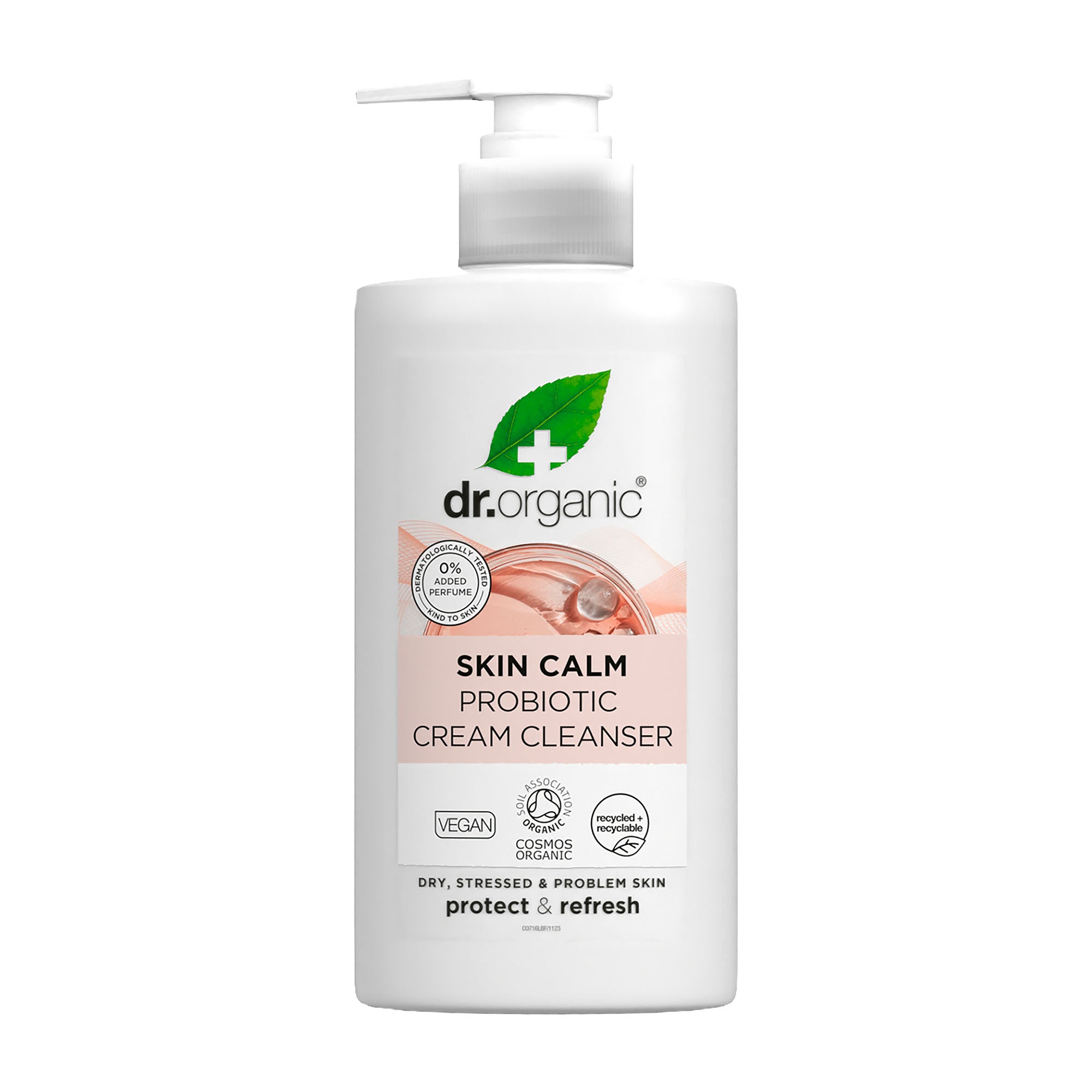 Dr. Organic Skin Calm Probiotic Cream Cleanser bottle on a white background