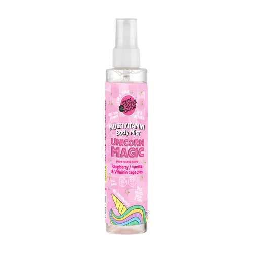 Skin Super Good Unicorn Magic multivitamin body mist with a unicorn design on a white background