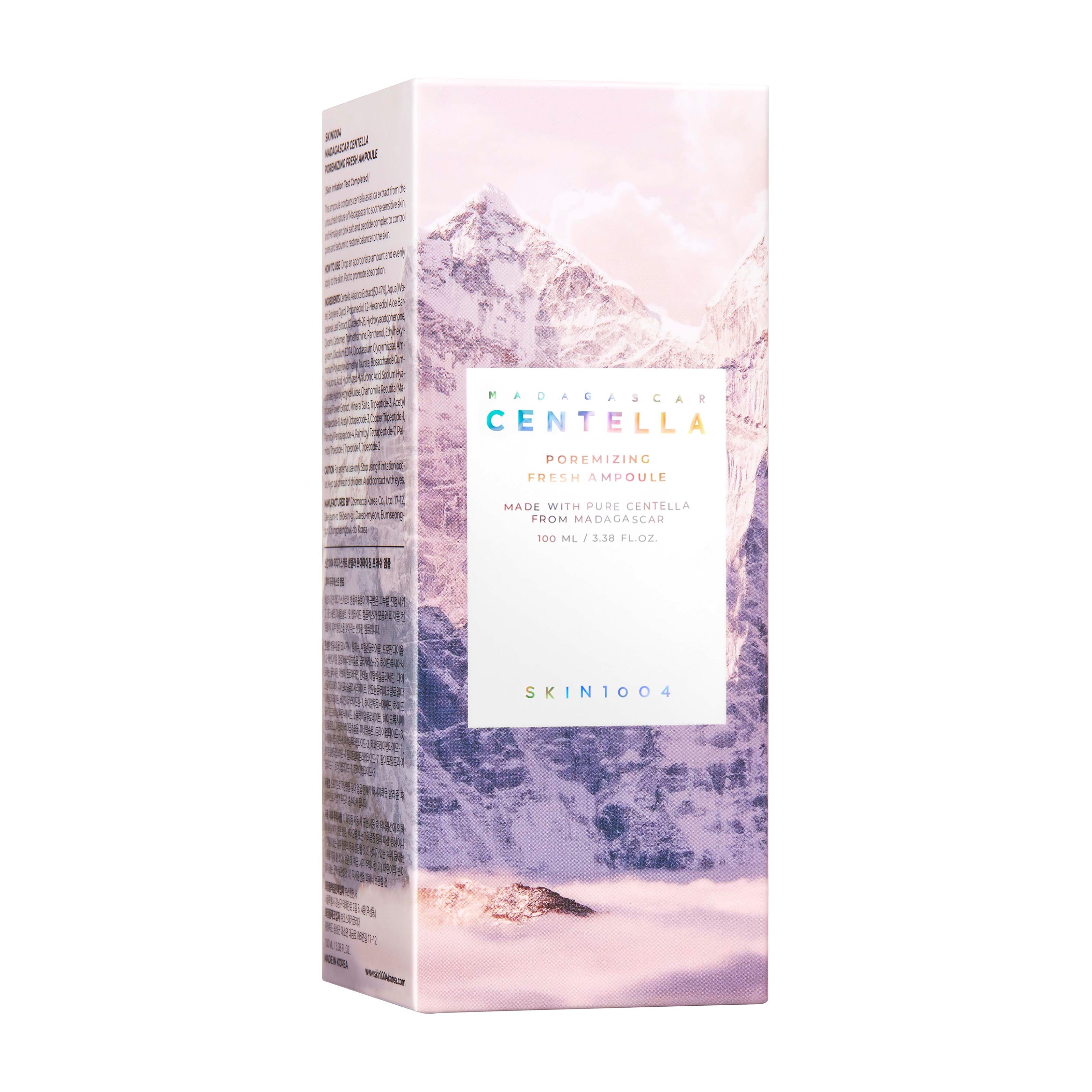 SKIN1004 Madagascar Centella Poremizing Fresh Ampoule packaging with mountain and cloud design on a white background