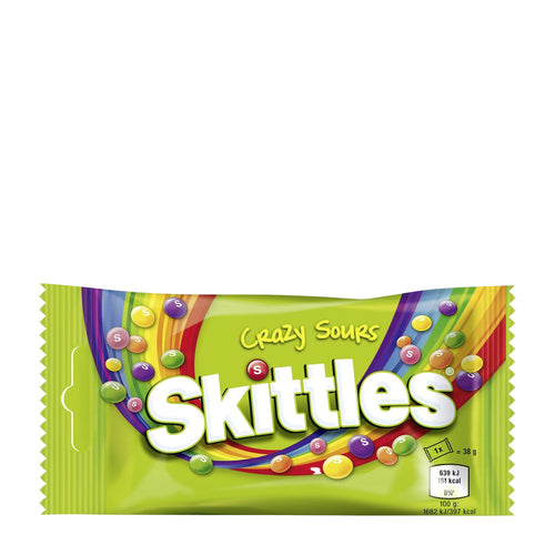 Skittles Crazy Sours chewy candy package on a white background