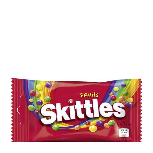 Skittles fruits chewy candy package on a white background