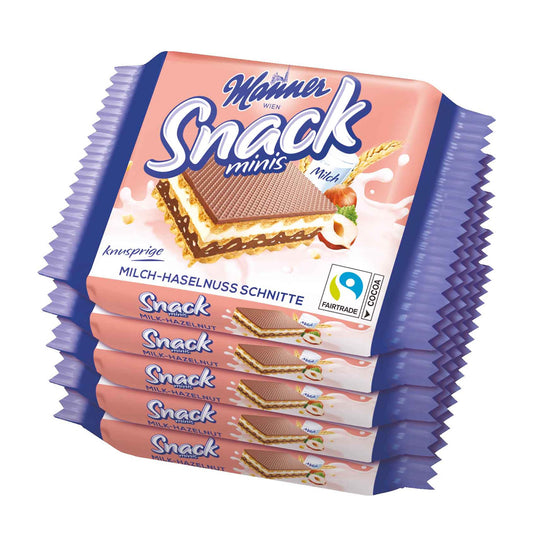 Manner Snack Minis Milch Haselnuss Waffelriegel, 5x 25 g