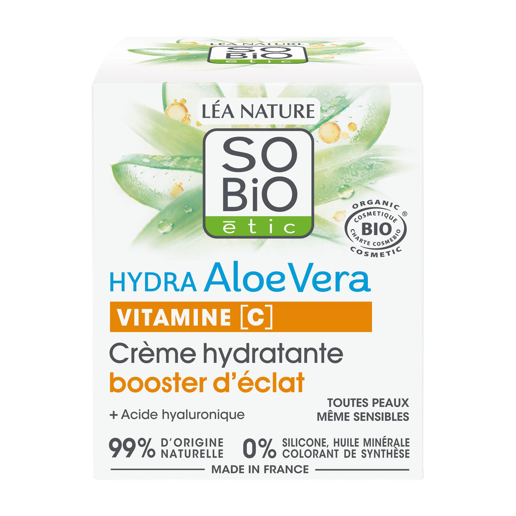 SO'BIO Etic Hydra Aloe Vera Vitamin C moisturizer packaging on a white background