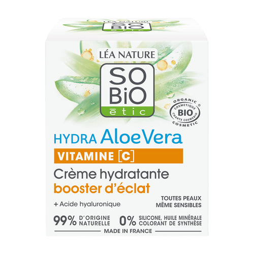SO'BIO Etic Hydra Aloe Vera Vitamin C moisturizer packaging on a white background